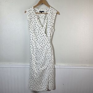 Banana Republic White Midi Wrap Dress with Black Dot Print